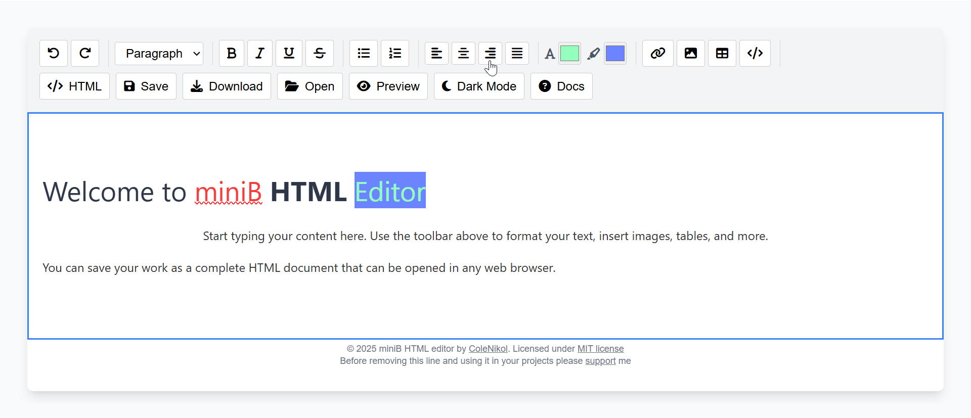 miniB HTML editor icon